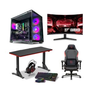 GAME SEKRET Superpack Gaming PC Bundle - Core i5-13400(F) | RTX 4060 8GB | 16GB D4 RAM | 1TB SSD | ARGB Air Cooler | 27" Curved Monitor | Gaming Desk & Chair | KYB/Mouse/Headphone Set